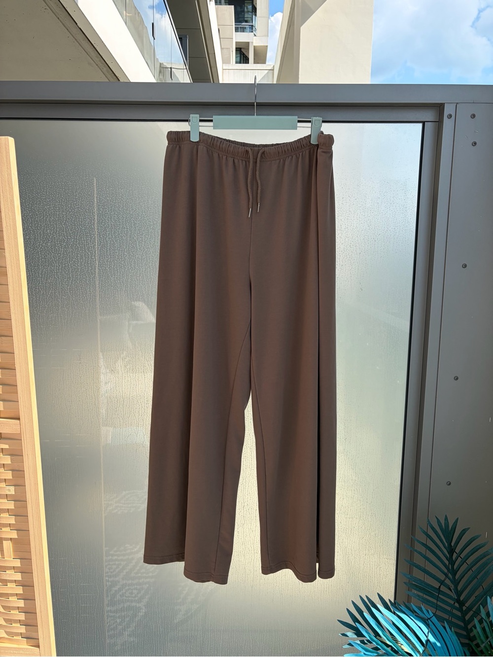Brown Drawstring Wide Leg Pants